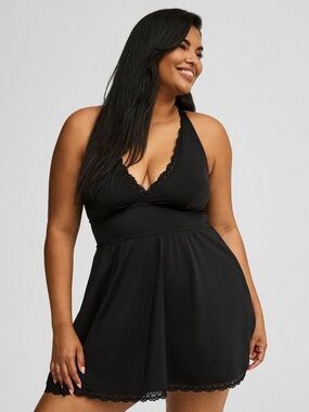 NWT Torrid Wireless Swim Dress Floral Lace Trim With Brief Deep Black Size 2X